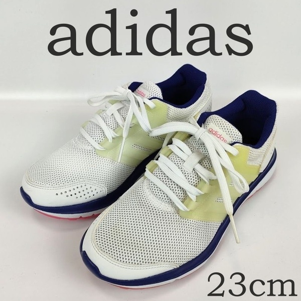 訳あり美品 adidas アディダス ランニングシューズ スニーカー 23cm レディース ホワイト ネイビー 白 紺 cloudfoam