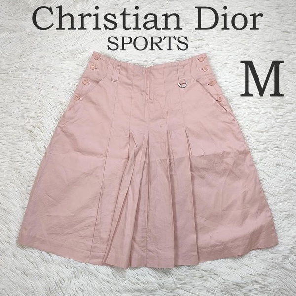 Christian Dior クリスチャンディオールスポーツ ひざ丈 タック フレア スカート M サーモンピンク レディース ヴィンテージ 古着 レア
