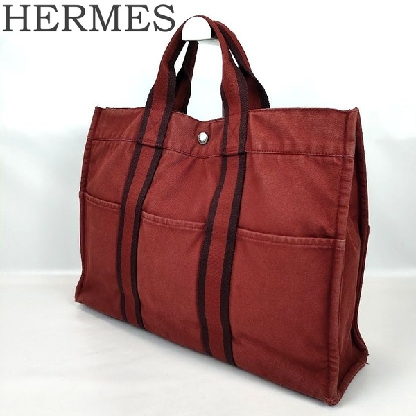 HERMES エルメス フールトゥMM キャンバス レッド 赤 トートバッグ ハンドバッグ 手提げ鞄 レディース メンズ ユニセックス