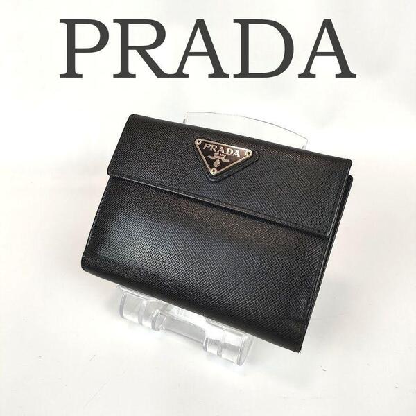 PRADA プラダ 三角ロゴ 二つ折り財布 サフィアーノレザー ブラック 正規品 メンズ レディース ブランド 中古