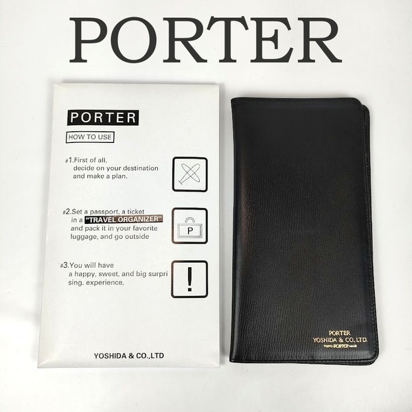 未使用級 PORTER ポーター パスポートケース レザー ブラック 黒 チケット カード 収納可能 旅行用小物 服飾小物 メンズ レア 希少