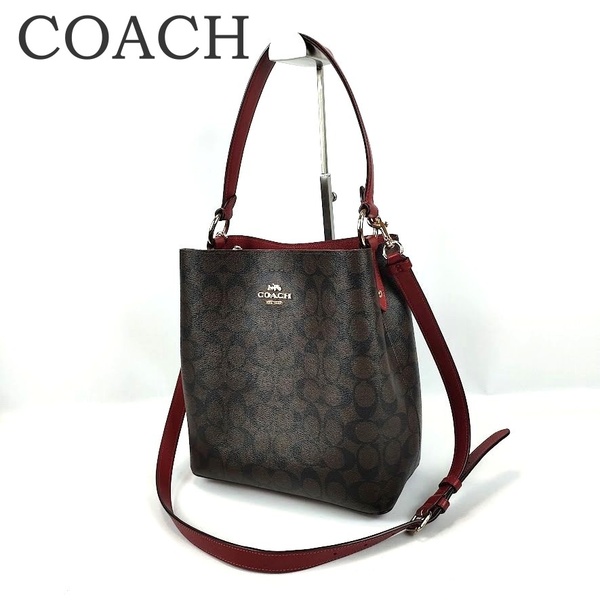 COACH コーチ 2way ショルダーバッグ モリー バケットバッグ 91512 ブラウン レッド PVC 肩掛け タウンバケット レディース