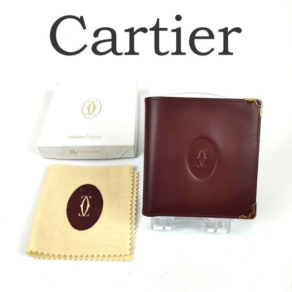 未使用級 Cartier カルティエ 二つ折り 財布 小銭入れあり マストライン ボルドー 箱あり メンズ レディース ブランド