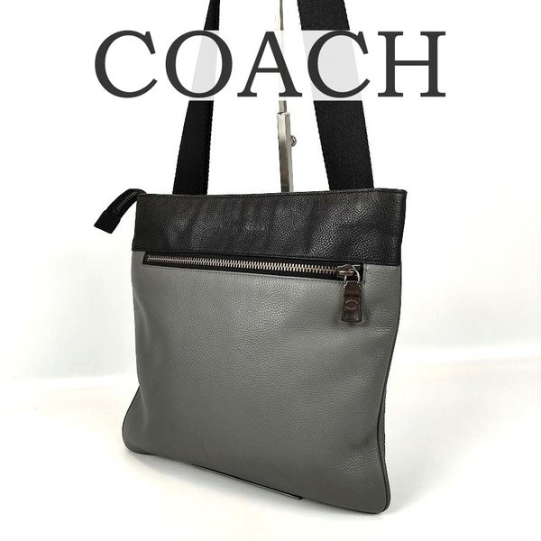 美品 COACH コーチ バワリー ショルダーバッグ バイカラー ブラック グレー メンズ レディース サコッシュ クロスボディ 肩掛け レザー