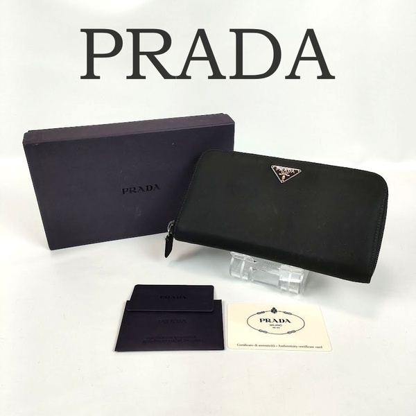 PRADA プラダ 長財布 ラウンドジップ ナイロン M506 ブラック 黒 三角ロゴプレート メンズ レディース ユニセックス 箱 Gカード有 中古