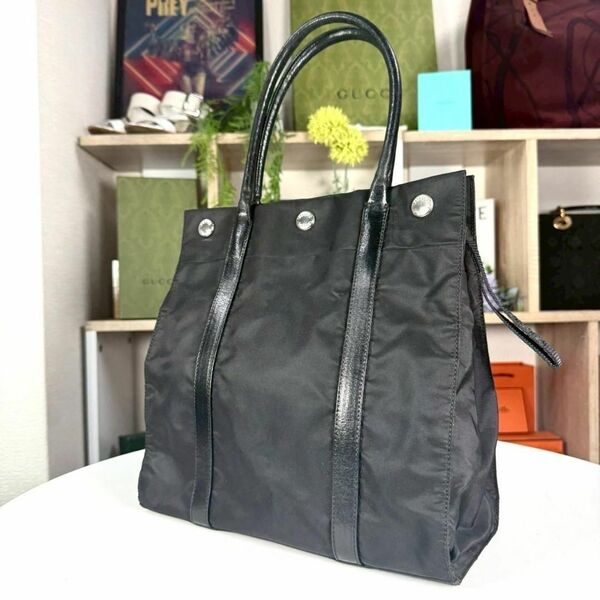 美品 PRADA レザー ナイロン ハンドバッグ