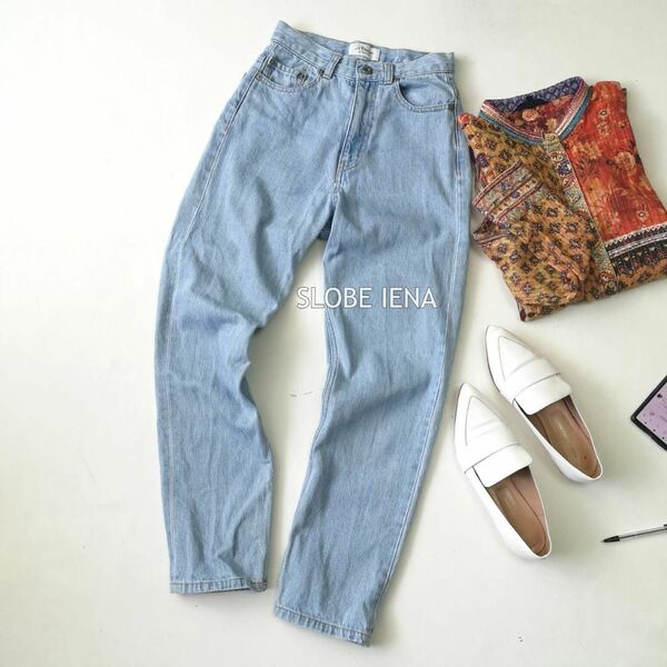 スローブイエナ SLOBE IENA LE DENIM ストレートデニム ジーンズ パンツ ライトブルー 34 XS コットン レディース