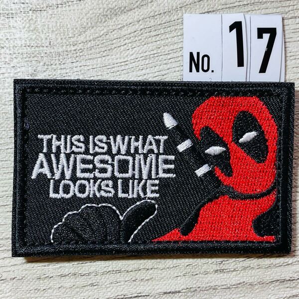 デットアプール ブラック AWESOME 【17】 刺繍ワッペン ベルクロ付 ミリタリー サバゲー マジックテープ パッチ