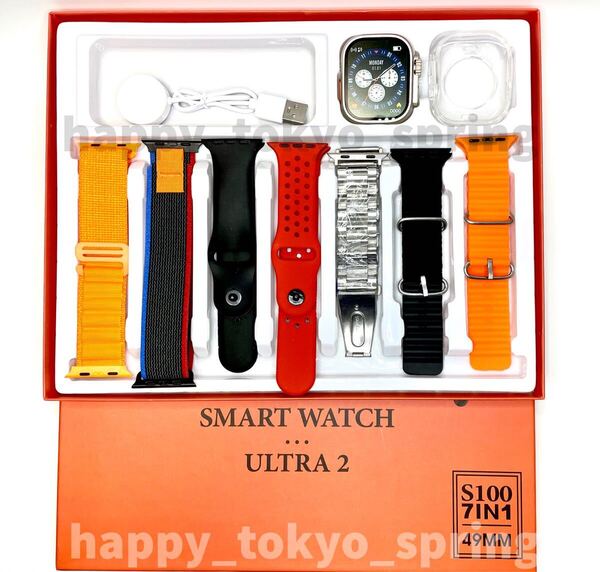 新品 S100 Ultra9 大画面 バンド7種類 スマートウォッチ 通話 音楽 多機能 血中酸素 血圧 Apple Watch Ultra2 代替品 iOS Android
