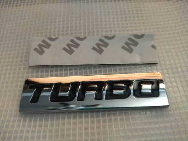 【ゆうパケット送料込】TURBO(ターボ) 3Dエンブレム(両面テープ付) メッキシルバー/ブラック 横7.5cm×縦2cm×厚さ2.5mm ②