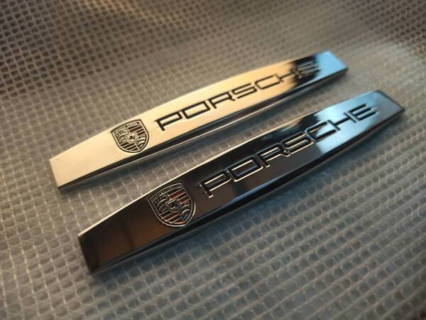 【ゆうパケット送料込】PORSCHE(ポルシェ) エンブレムプレート 縦2cm×横10cm×厚5mm 2枚組 ①