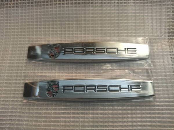 【ゆうパケット送料込】PORSCHE(ポルシェ) エンブレムプレート 縦2cm×横10cm×厚5mm 2枚組 ⑥