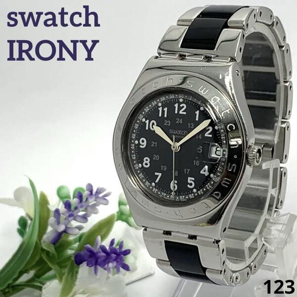 123 稼働品 電池交換済 Swatch IROY SWISS スウォッチ アイロニー レディース 腕時計 クオーツ式 3針 デイト コンビ 人気 希少