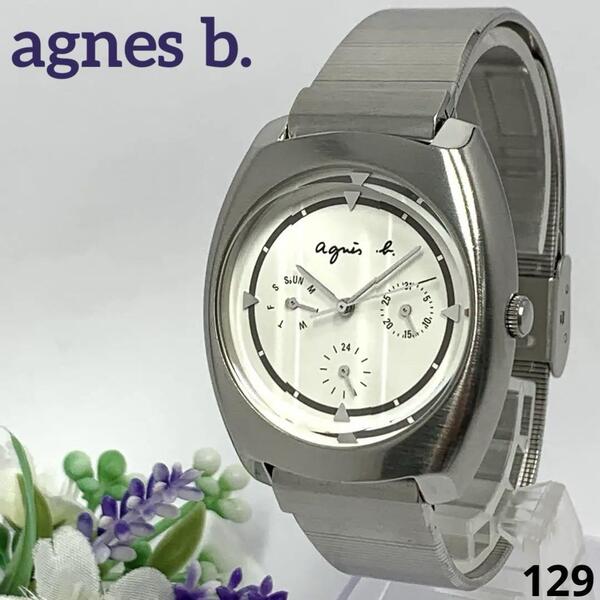 129 稼働品 電池交換済 agnes b. アニエスベー メンズ 腕時計 クオーツ式 3針 トリプルカレンダー デイデイト 人気 希少