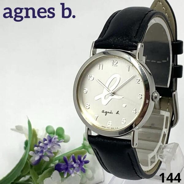 144 稼働品 電池交換済 ★新品ベルト agnes b. アニエスベー レディース 腕時計 クオーツ式 3針 ロゴマーク 人気 希少