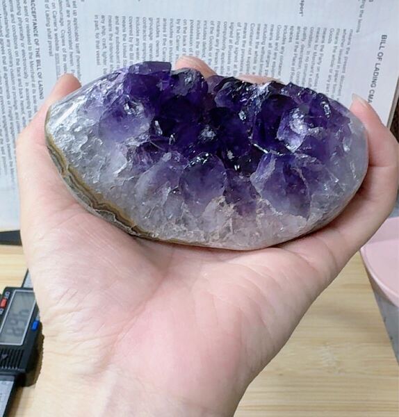 SS-0258 天然石 アメジスト クラスター Amethyst 紫水晶 原石 浄化 鉱石 ドーム 置物 一点物 パワーストーン 画像通り金属台座付き