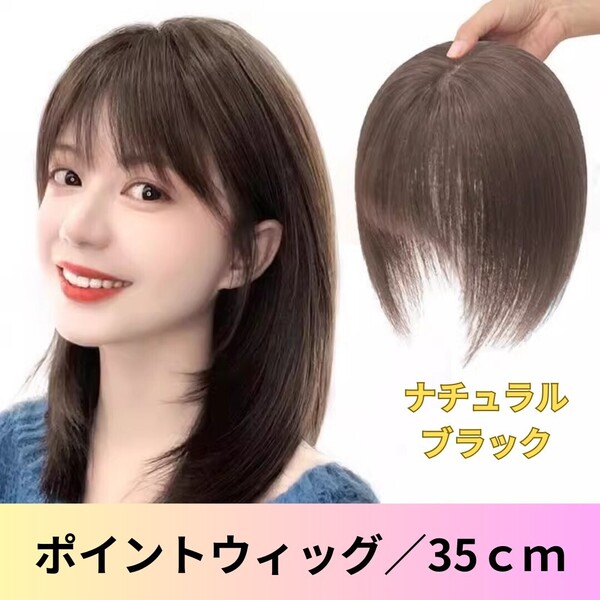 ポイントウィッグ 部分ウィッグ ヘアピース ストレートかつら つけ毛 ナチュラルブラック 前髪付き トップカバー