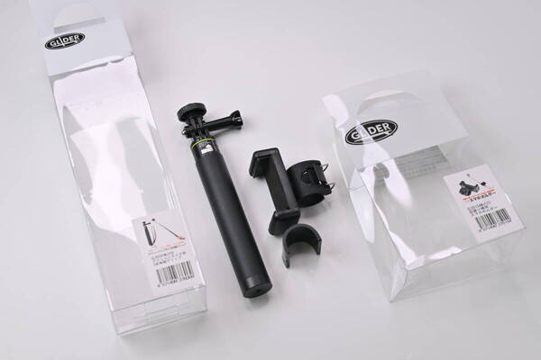 ◯グライダー GLIDER 自撮り棒用 スマホホルダー GLD5154MJ123 + ◯アクションカメラ用5段伸縮グリップ GLD6069MJ206