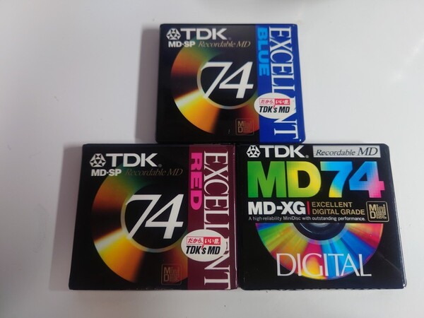 【未使用】TDK MD 74分 3枚セット(SP・XG)ミニディスク MD-SP RED/BLUE・MD-XG DIGITAL