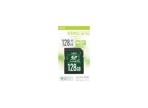 LAZOS SDXCカード L-B128SD10-U3V30A2 UHS-1 U3 v30 A2 128GB 4570100011511