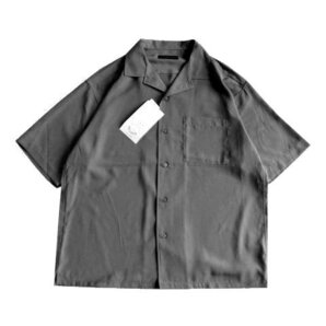 新品 SEASON REASON テロテロ とろみ オープンカラー シャツ メンズ M 濃いグレー 半袖 紳士 無地 シーズンリーズン