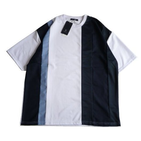 新品 rag out ストライプ 切り替え 半袖 Tシャツ 4L 3XL 大きいサイズ 丸首 クルーネック メンズ 紳士