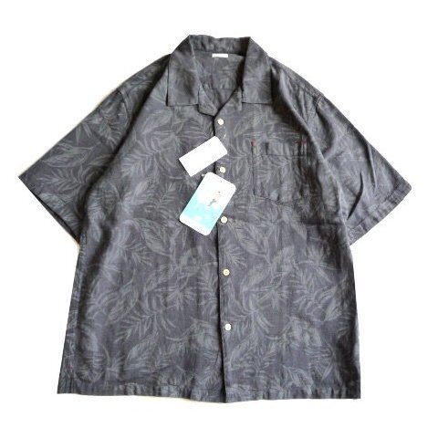 新品 Avail アベイル ボタニカル 開襟 シャツ アロハシャツ 半袖 メンズ LL XL 黒 紳士 パナマシャツ リーフ柄 総柄