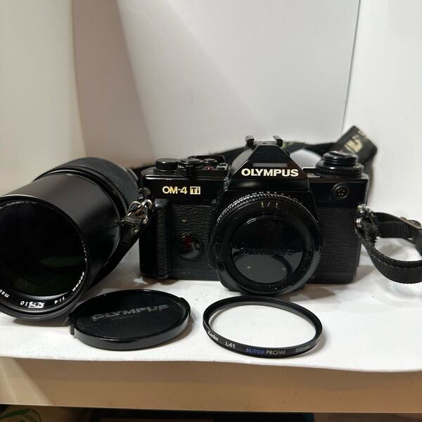 @動作品 OLYMPUS OM-4Ti ブラック + ZUIKO AUTO-T 200mm F4 フィルター付き レンズセット オリンパス OMマウント ボディ 一眼レフ