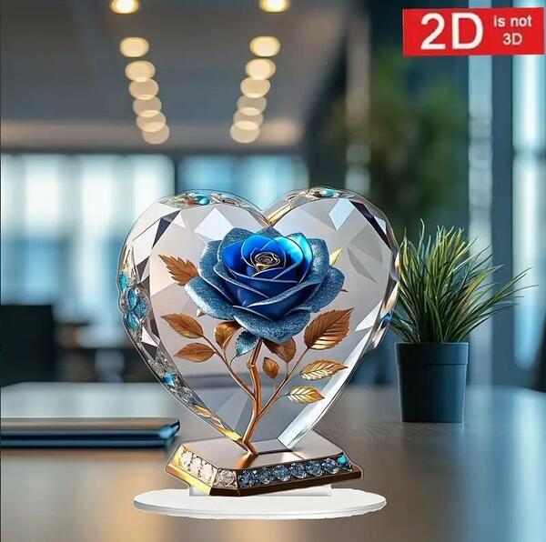 2D フラット アクリルスタンド バラ 薔薇 ハート 置物 0025