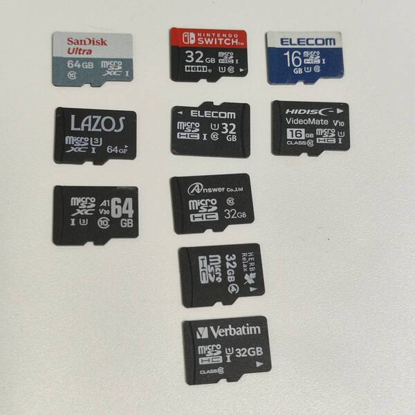 送料無料 簡易動作確認済み SanDisk HORI ELECOM Answer HIDISC microSDXCカード 64GB 32GB 16GB 10枚セット 中古