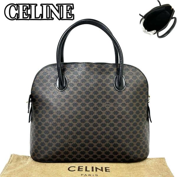 【極美品】CELINE セリーヌ ハンドバッグ トートバッグ 黒マカダム柄 ロゴ型押し ゴールド金具 フォーマル ビジネス 男女兼用 PVC レザー