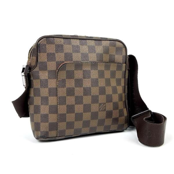 【美品】LOUIS VUITTON ルイヴィトン ダミエ オラフ PM N41442 ショルダーバッグ ポシェット LV ロゴ金具 男女兼用 フォーマル レザー 人気
