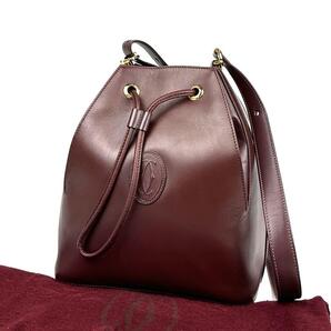 【極美品】Cartier カルティエ マストライン マストドゥ ショルダーバッグ 巾着 ポシェット ゴールド金具 裏地総柄 男女兼用 レザー 人気