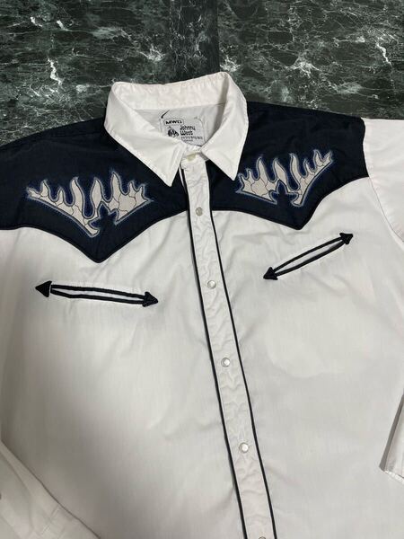 MWG Western shirt ウエスタンシャツ 刺繍 フレイム L 古着