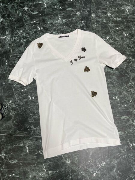 DOLCE&GABBANA ドルチェ&ガッバーナ ビーズ刺繍 Tシャツ 44