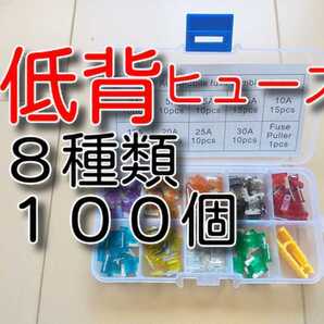 ★100個 低背ヒューズ 送料無料★ 8種類 3A 5A 7.5A 10A 15A 20A 25A 30A 自動車 バイク 背低ヒューズ セット 低頭