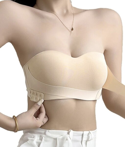 ブラジャー ショーツ セット ストラップレス ノンワイヤー ベージュ オフショルダー ドレス チューブトップ ベアトップ パーティー