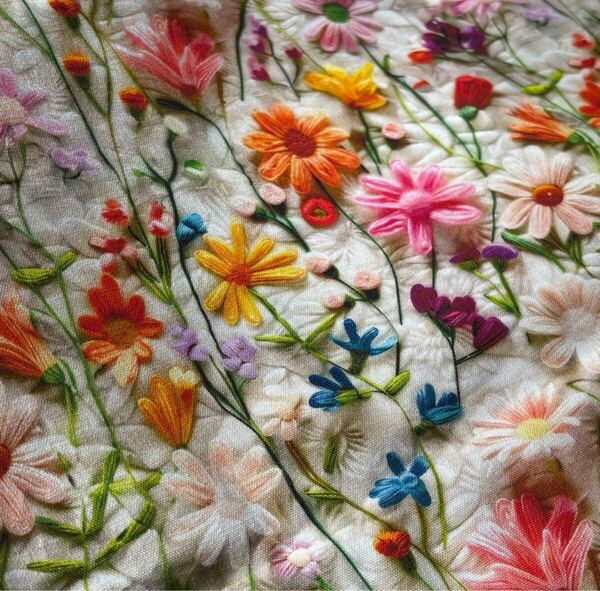 1㍍長花畑立体刺繍プリント棉生地ハギレ布