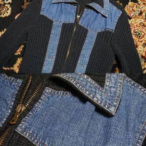 11943/ ドルチェ&ガッバーナ DOLCE&GABBANA ドルガバ 30万↑ DGタグパッチ デニム切替 ミドルゲージ編み ウールニットブルゾン
