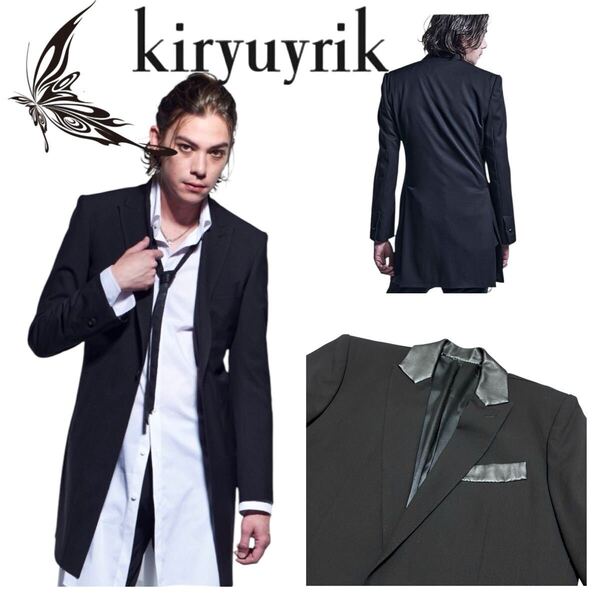 新品同■kiryuyrik■ロング テーラード ジャケット エコレザー エリ切替 M ブラック フェイクレザー キリュウキリュウ 参考定価7万円程