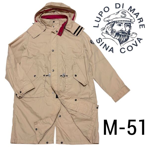 00s■SINA COVA■オーバーサイズ モッズコート フード着脱可能 S ベージュ 赤 レッド ワッペン フィッシュテール M51 シナコバ 定価36000円