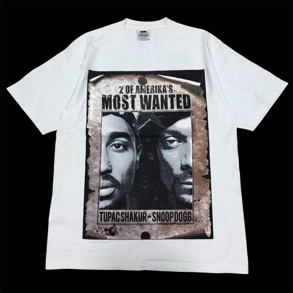 MOST WANTED 2PAC - SNOOP■コラボ Tシャツ USA製生地 L 白 TUPAC SHAKUR SNOOPDOGG ヒップホップ ヴィンテージ バンT バンドTシャツ
