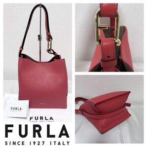 新品未 24ss■FURLA NUVOLA MINI BUCKET BAG 20 Coral サンゴ オレンジピンク グレインカーフスキン レザー ショルダーバッグ 定価63800円