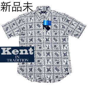 新品未■KENT ケント■アロハ リネンブレンド ラハイナセーラー BD シャツ M 白 ホワイト ネイビー ボタンダウン ヨット 花柄 接触冷感