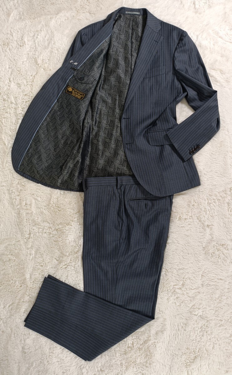 ✨美品✨ロロピアーナ テイジン セットアップ ストライプ 紺 サイズ46 L ✨美品✨ロロピアーナ テイジン セットアップ ストライプ 紺