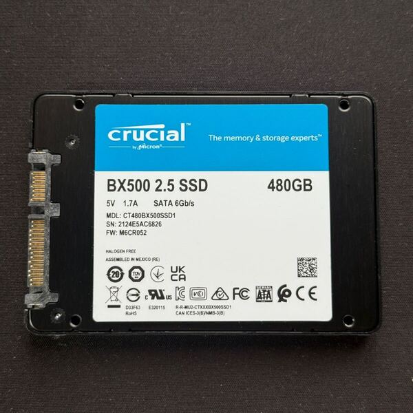 中古SSD 480GB 2.5インチ Crucial BX500 動作正常 使用時間67時間