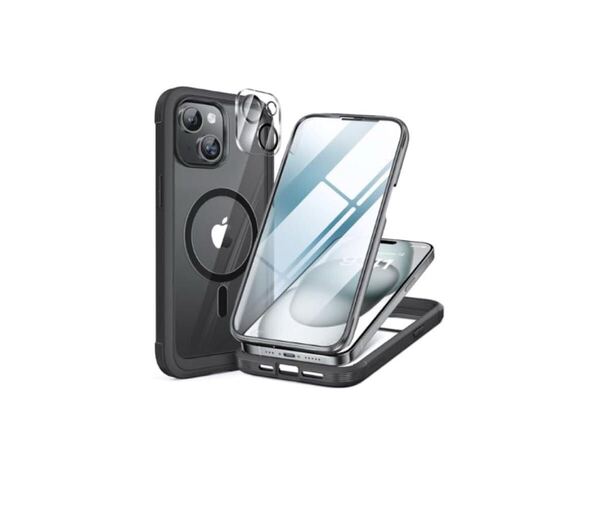 Miracase iPhone15 用 ケース MagSafe対応 9H 強化ガラス 360°保護 全身バンパー保護ケース 6.1インチ ワイヤレスマグネット搭載 黒/A705