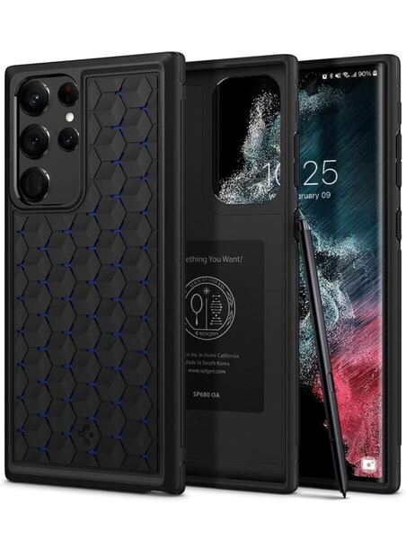 Spigen Galaxy S22 Ultra 5G ケース 放熱 冷却 PC TPU 二重構造 耐衝撃 米軍MIL規格取得 クライオ・アーマー(マット・ブラック)/A726