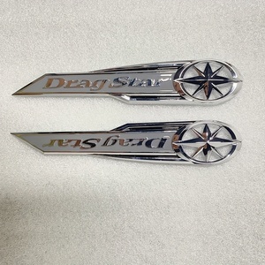 2個セット 金属 エンブレム ステッカー ドラッグスター 車 3D 立体 貼り付け シール 19.5cm シルバー Drag Star おしゃれ 装飾 ロゴ t6235