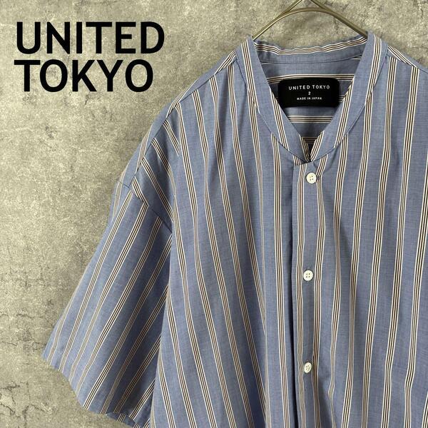 UNITED TOKYO 半袖シャツ ストライプ バンドカラー Mメンズ